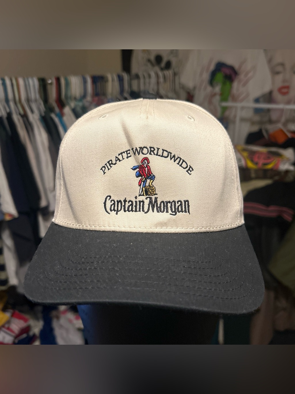 Rare Pirateworldwide TwoTone Baseball Cap  Cream  Black